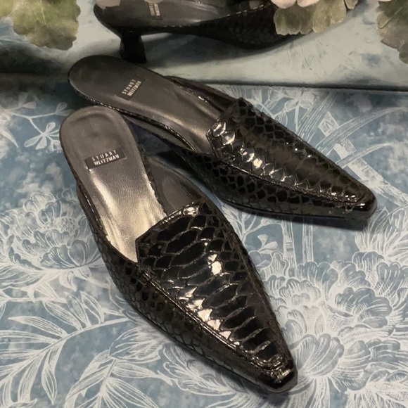 Stuart Weitzman Glossy Black Croc Mules - Picture 1 of 9